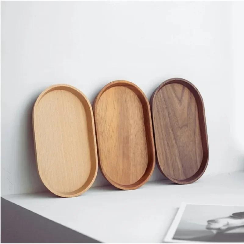 Ins Style Dessert Plate Wooden Tableware Solid Wood Round Dessert Plate Japanese-style Wooden Tray Snack Plate Dried Fruit Plate