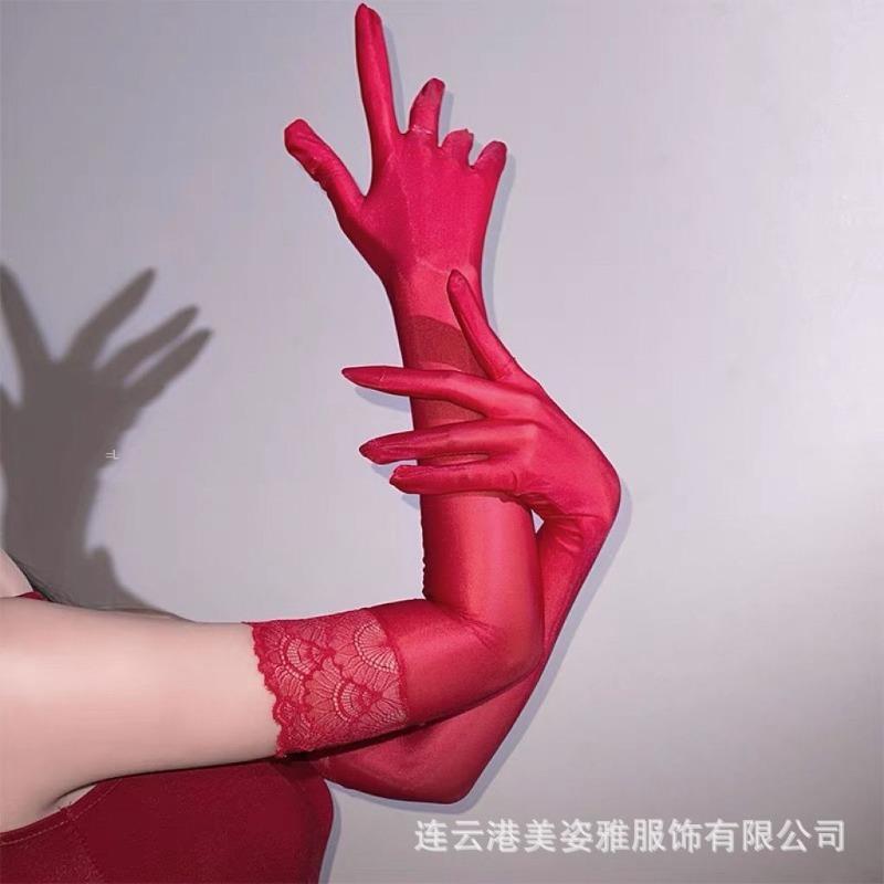 Lace Super Slippery Gloves Shiny Finger Gloves Sexy Black Silk Os Women Flirting Seduction Pure Desire To Play Comfortable Women