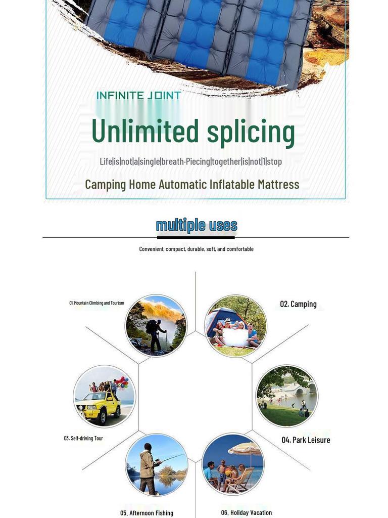 Single Outdoor Inflatable Sleeping Pad - Waterproof, Thickened Mat for Beach, Picnic, Tent, or Lunch Breaks