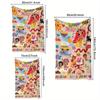 1pc Karol G "Mañana Será Bonito" Album Cover Beach Towel - Vibrant Cartoon Characters, Tropical Palm Trees & Clouds Design