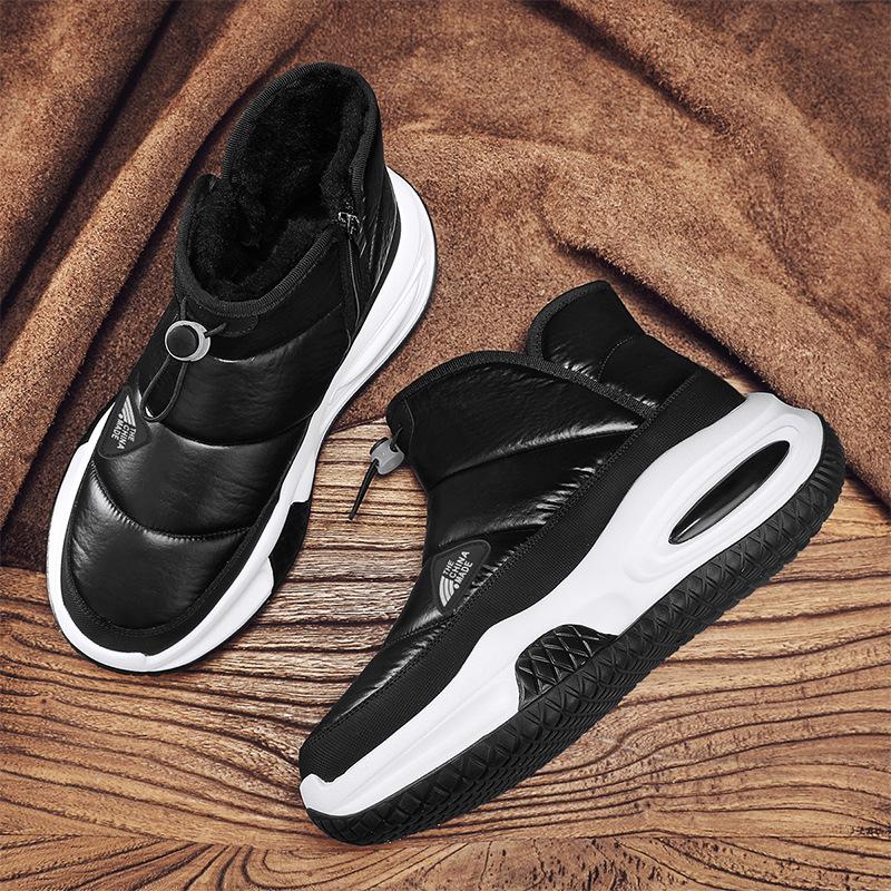 High Top Men Snow Boots Warm Fleece-Lined Down Fabric Man Cotton Shoe Thick Sole Comfortable Ankle Boots Slip-on Loafers