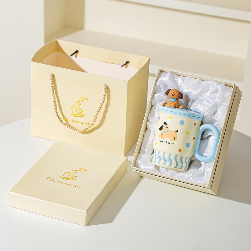 Summer New Straw Cup Doodle Animal Ceramic Water Cup with Lid Cartoon Mug Cute Birthday Gift