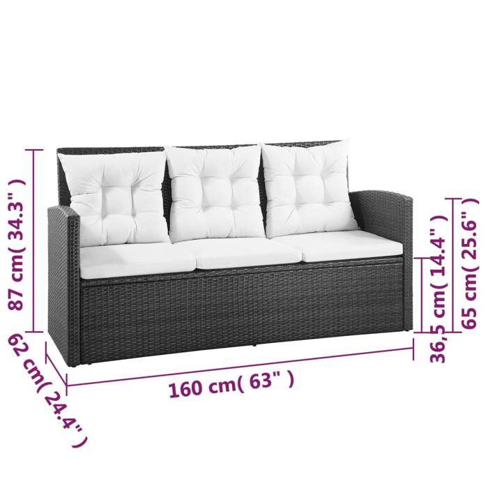 VidaXL Salon de jardin 5 pcs avec coussins Résine tressée Noir