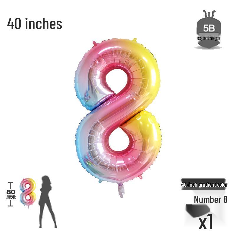 Korean Rainbow Gradient Number Balloon for Kids' First Birthday Decoration