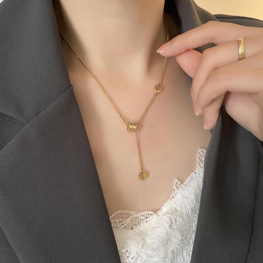 Titanium Steel Non-fading Tassel Pendant Necklace - Women's Japanese & Korean Style Clavicle Jewelry