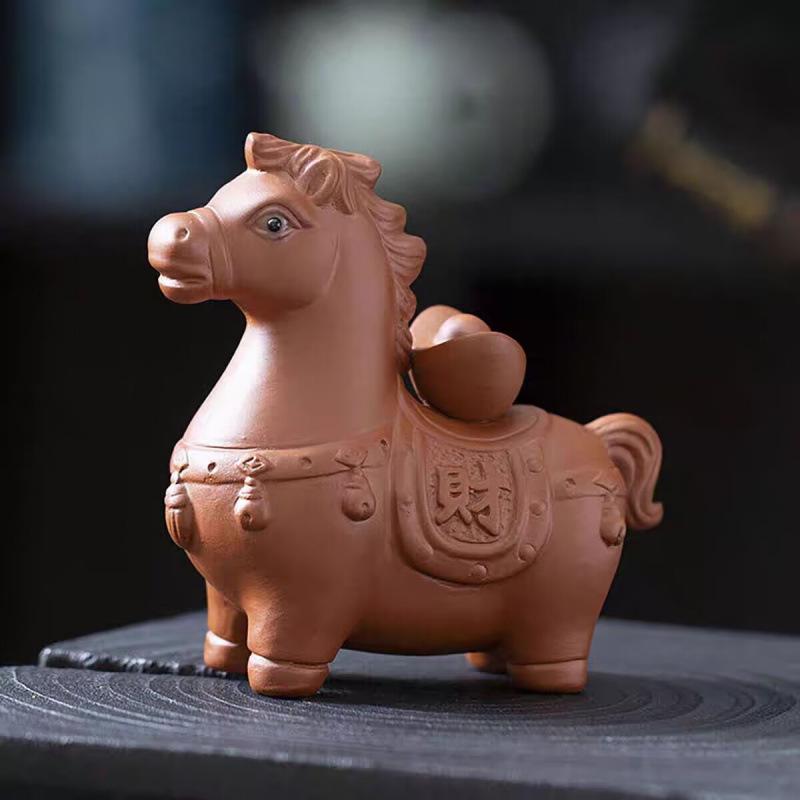 Handmade Purple Clay Zodiac Horse Tea Pet Ornament for Tea Ceremony Decoration