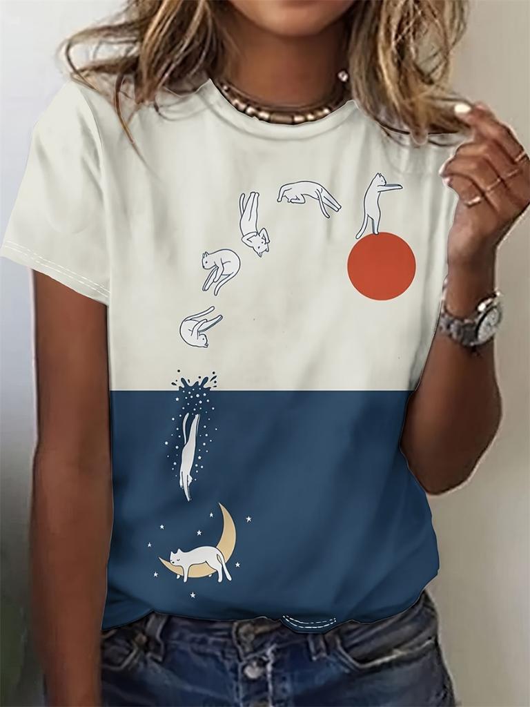 Funny Animal Women's T-Shirts 3d Print Cute Cartoon Cat Casual Short Sleeve Tshirt Fashion Top O-Neck Female Clothing