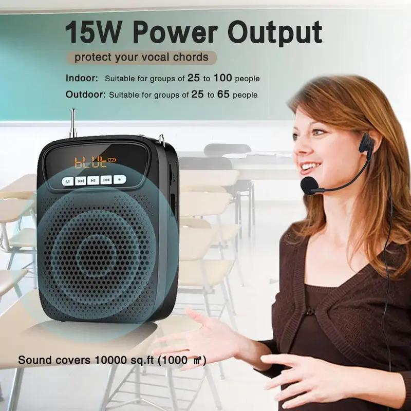 15W Portable Voice Amplifier Wired Microphone FM Radio AUX Audio Recording Bluetooth Speaker Megaphone For Teachers S278