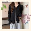 Nibunnoichi Style Cardigan Hooded Size [1/2style] Jacket, Hoodie, Zip-Up Hoodie, Thin, Zippered, Women's (Black, M)
