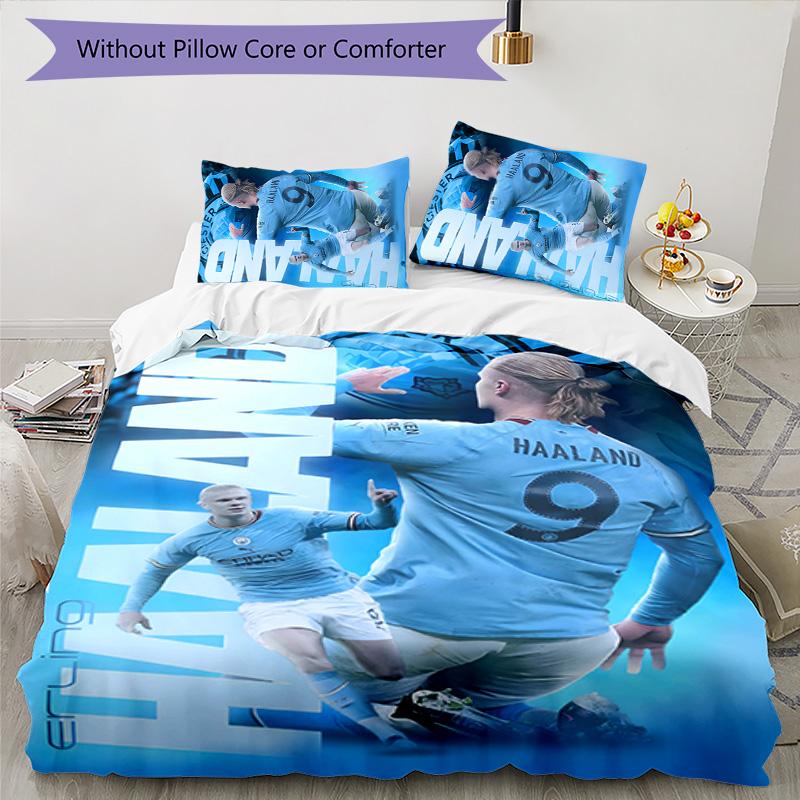 Erling Haaland 3pcs Bedding Set Duvet Cover Closure Includes 1 Duvet Cover & 2 Pillowcases for All Seasons Bedroom Home Dorm Decor