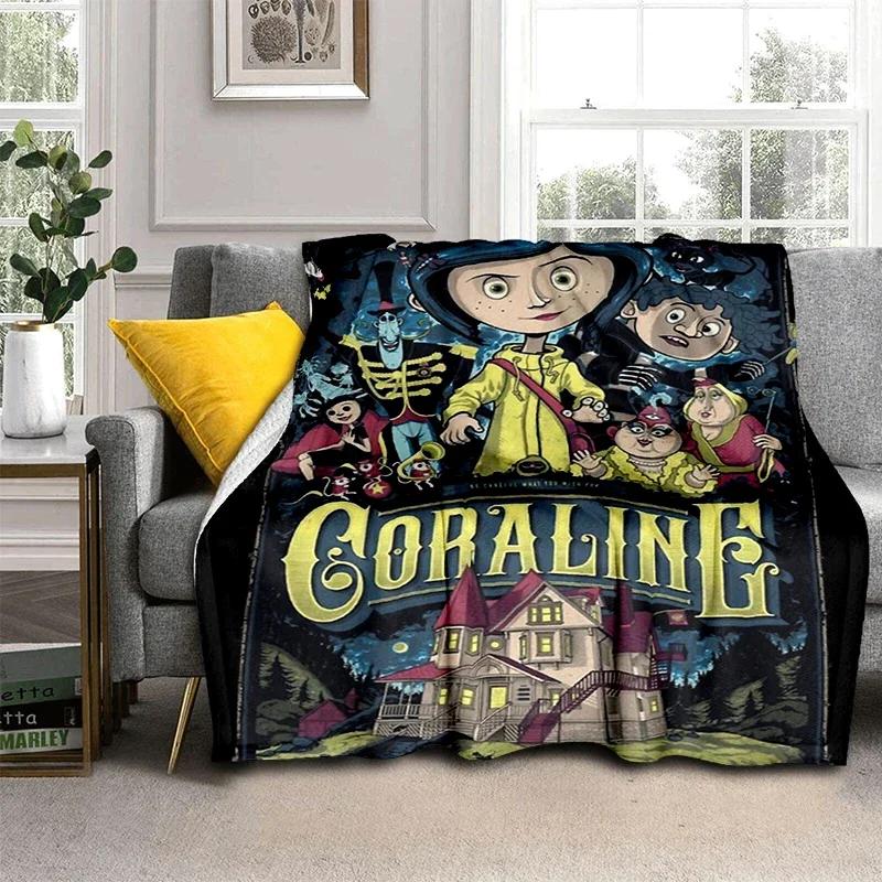 Coraline Animated Movie Throws Blanket Picnic Super Soft kawaii Blanket for Travel Bedding Couch Sofa Bed Blanket Birthday Gift