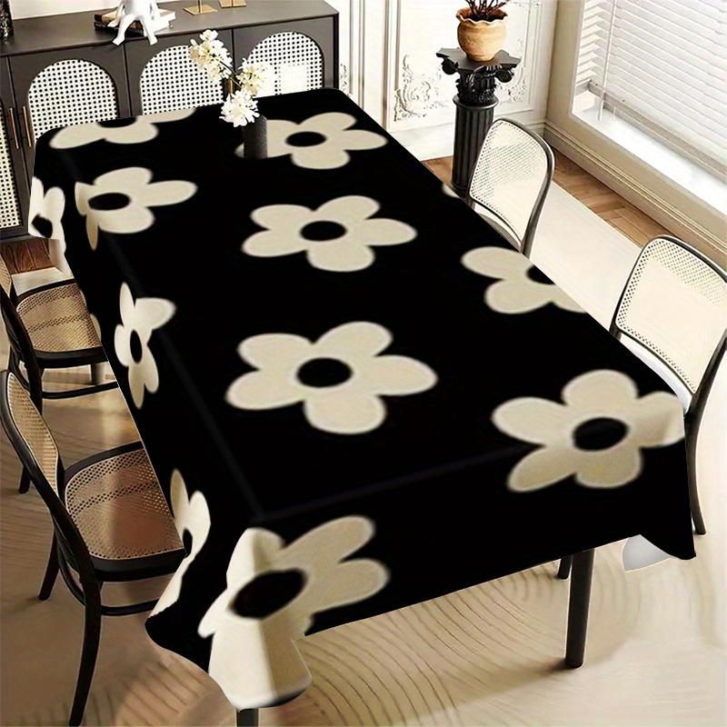 One vintage black daisy-patterned rectangular tablecloth, suitable for home kitchen and dining area..PMJ