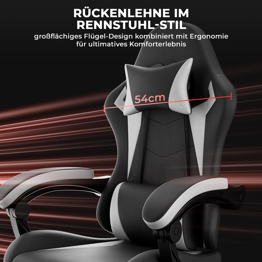 Gaming Chair Ergonomic Gaming Chair with Lumbar Cushion and Headrest, Gamer Chair Height Adjustable, PC Chair for Adults Girls Boys, Black-White