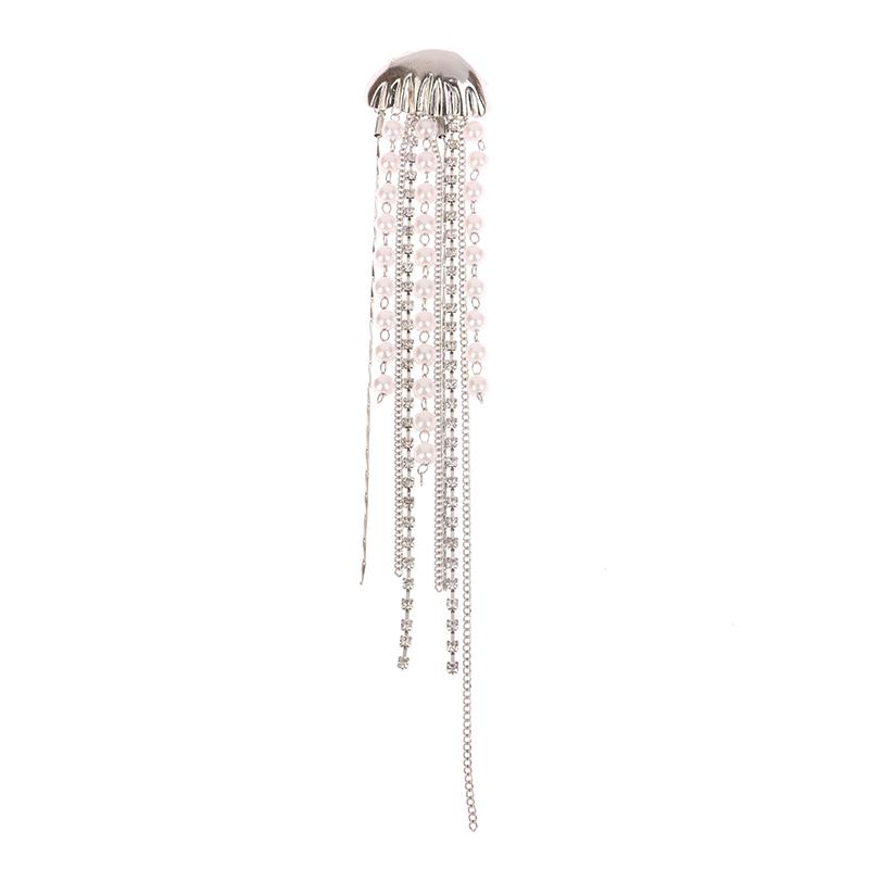 1Pc Long Pearl Tassel Jellyfish Brooch Women Diamond-Encrusted Pearl Tassel Corsage Badge Pins Suit Jacket Pin Clothing Gifts