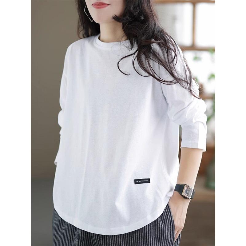 Autumn And Winter Vintage Solid Color Long Sleeved Loose T Shirt Base Shirt