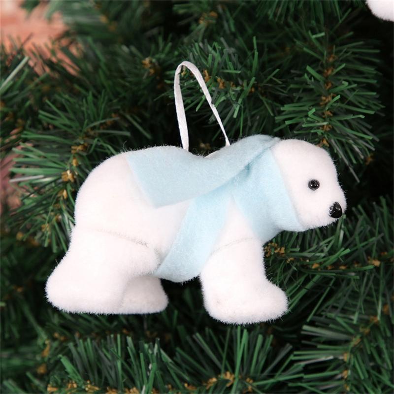 Plush White Bear with Scarf Ornaments Christmas Doll Pendant for Christmas Tree Home Decorations Cartoon Pendants Gift