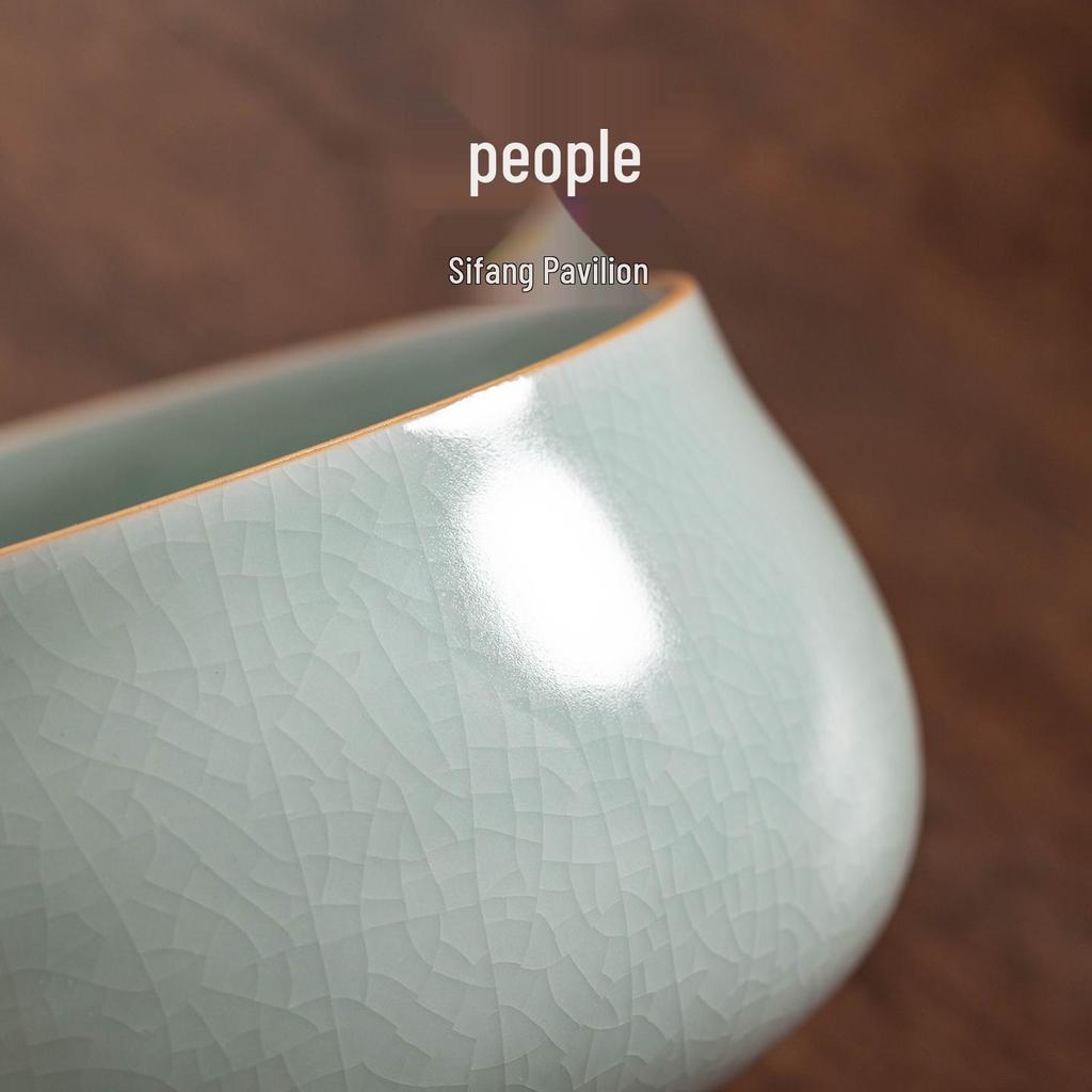 Sky Blue Ru Kiln Ceramic Brush Washer: Large Tea Wash Bowl and Gongfu Tea Set Accessory.