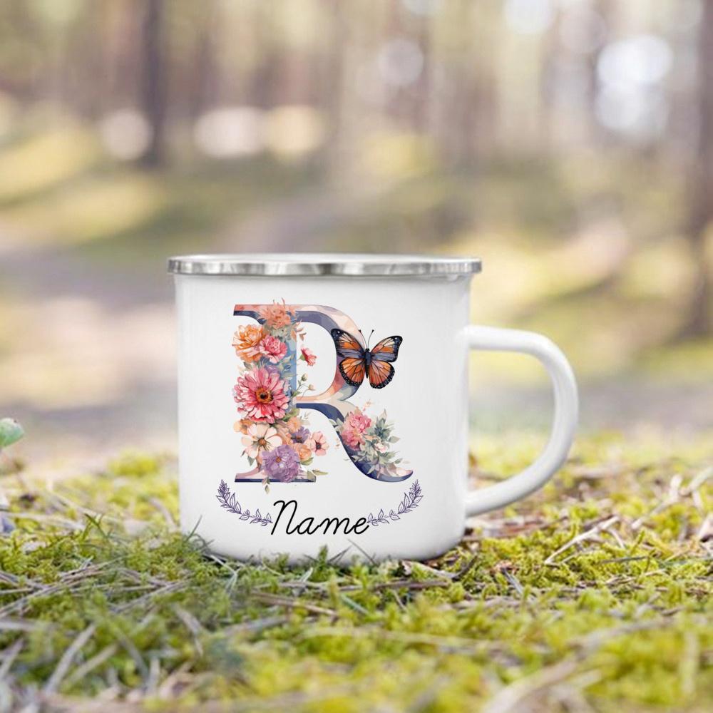 Personalisierte Tasse Floraler Initialen Name Tasse Individuelle Kaffee Heißschokolade Tassen Hochzeit Geburtstag Muttertag Weihnachten Geschenke für Sie