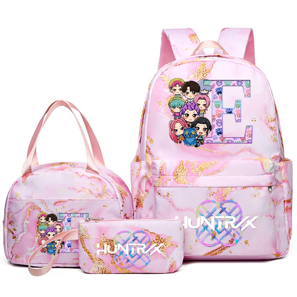 3Pcs/set 26 English Letter Kpop Printed Backpack Handbag Pencil Case for Teenager Student Girl Boy Bookbag Schoolbag Women Large Capacity Travel Bag