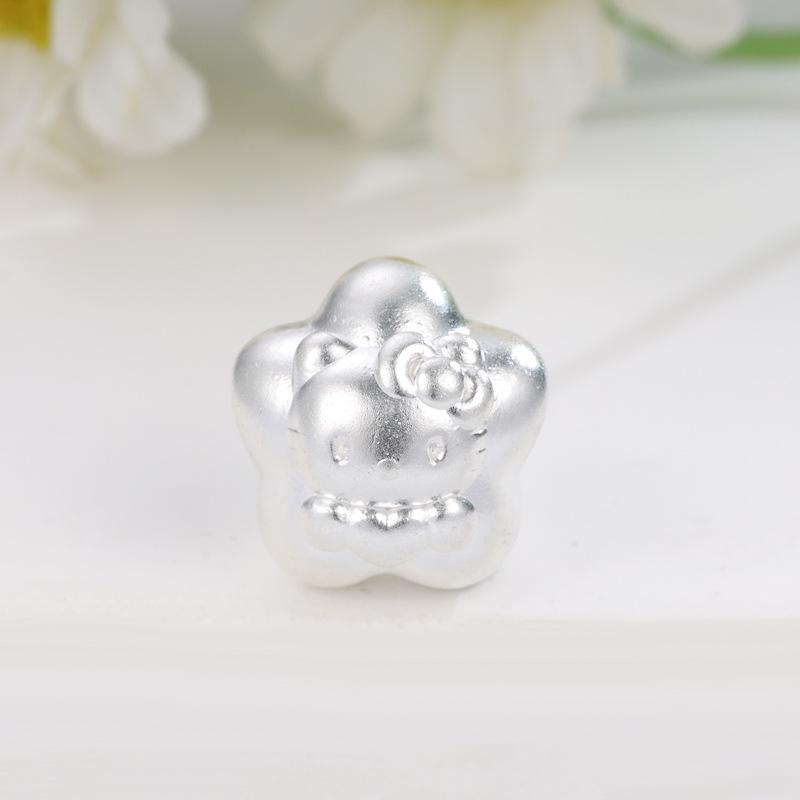 Sterling Silver 999 Hello Kitty Star Luck Bead Hand-Woven DIY Jewelry Accessories серебряный