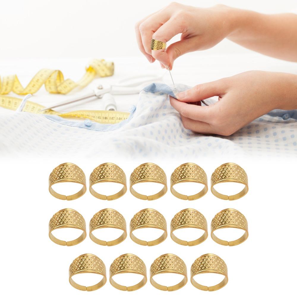 14pcs Finger Protector Ring Thimble Gold Copper Thimble Adjustable Thimble Quilting