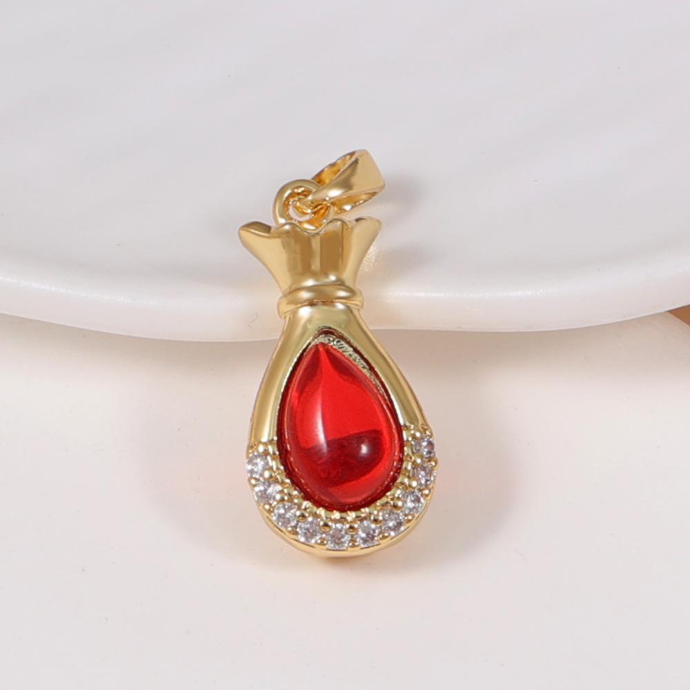 Luxurious Red Corundum Clavicle Chain with Gold-Plated Diamond Inlaid Water Drop Pendant