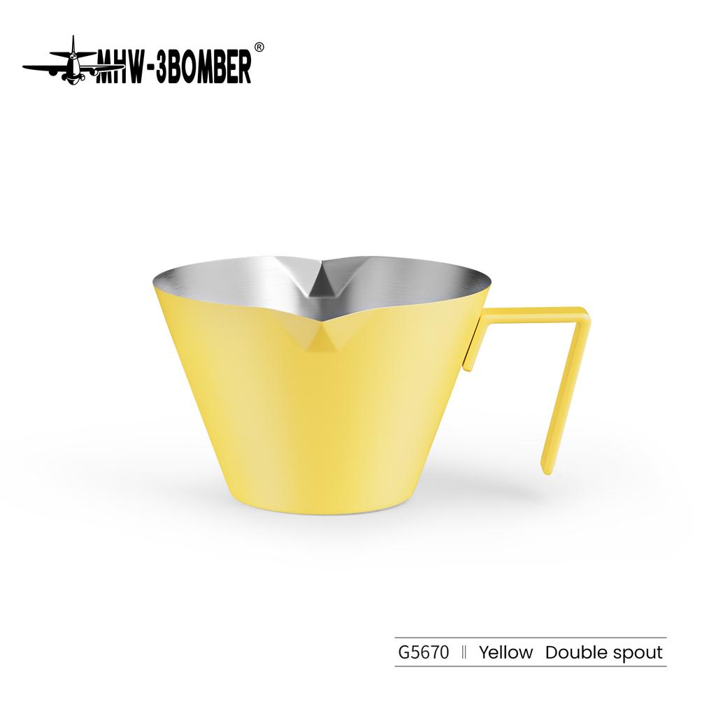 MHW-3BOMBER 100ml Espresso Measuring Cups Single/Double Spouts Stainless Steel Espresso Shot Cups with Handle Scale Barista Tool
