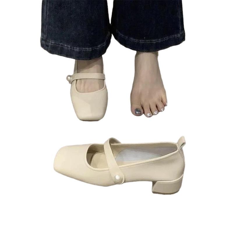 French Square Head Mary Jane Single Shoes Women's 2025 New Spring and Autumn One-word Temperament Light Mouth Soft Leather Small Fragrant Women's Sho
