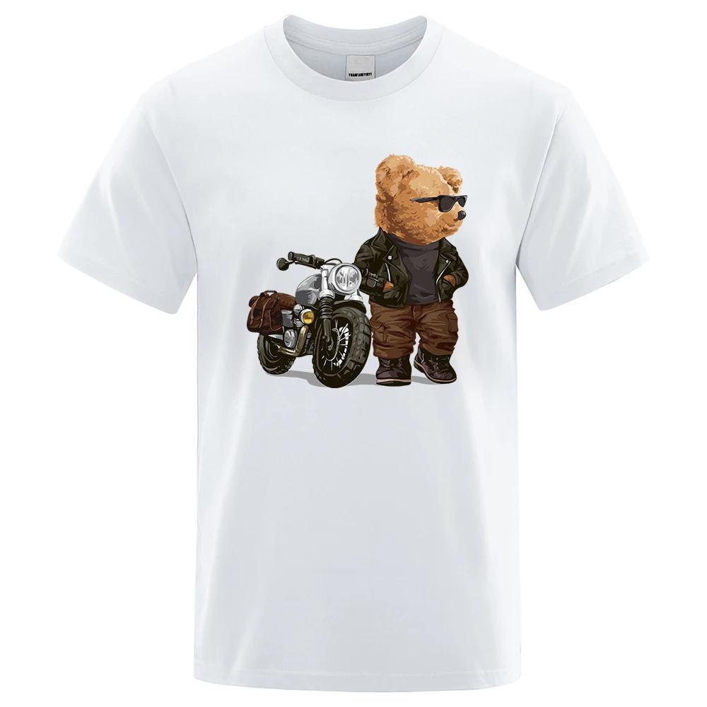 

Motorcycle Teddy Bear Wearing Sunglasses T Shirt Men Women Funny Tee Clothing Cotton Tops Hip Hop Loose Casual T-Shirt XXXXXL