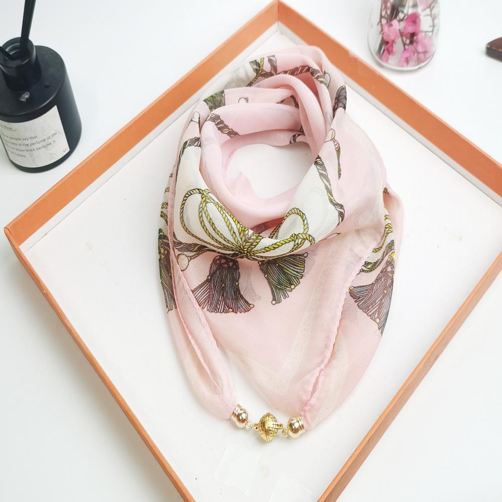 Spring/Summer 2025 Women's High-End Silk Scarf: Magnetic Buckle Triangle Snood for Neck Protection