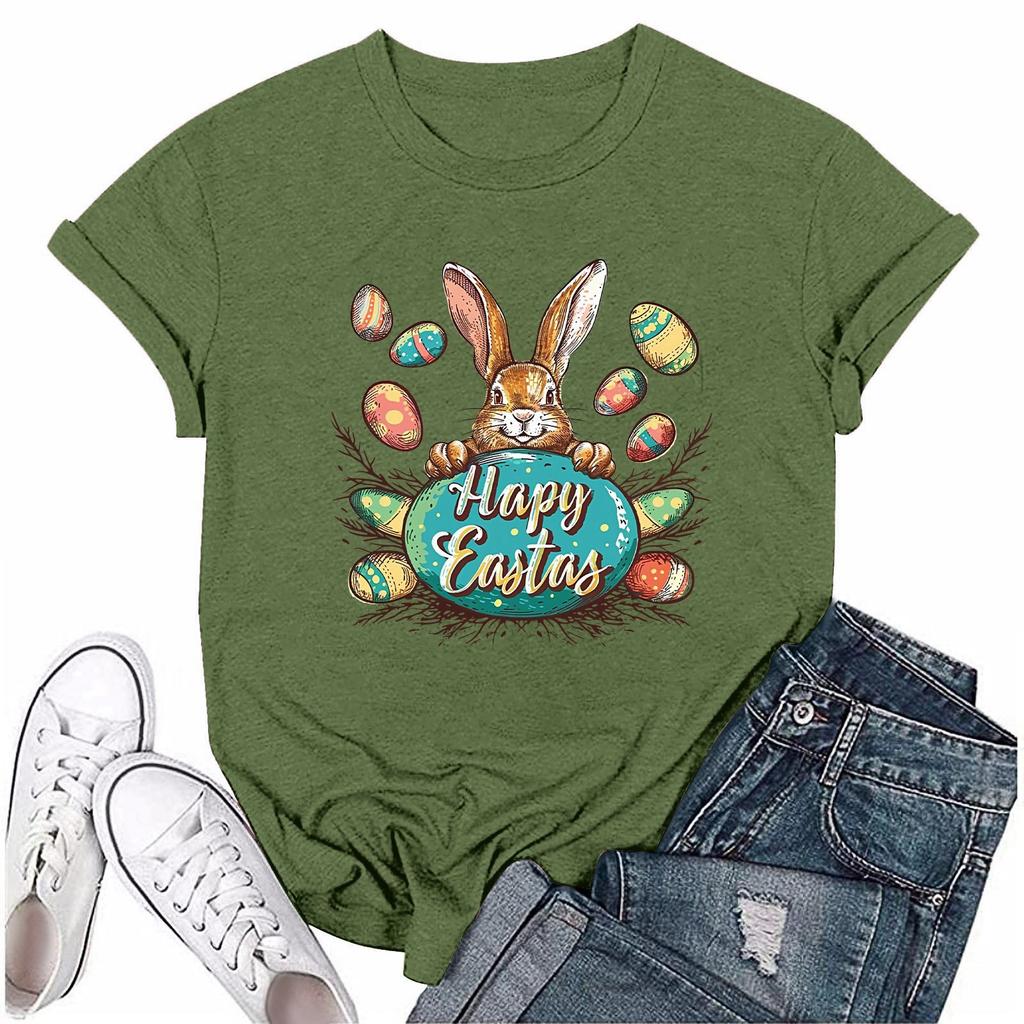 Damenmode Bedrucktes Rundhals Kurzarm Freizeit T-Shirt Top