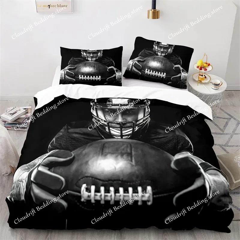 Sport Bettbezug Set American Football Spieler Bettwäsche Set für Jungen Mädchen Kinder Weicher Ballsport Steppdeckenbezug mit Kissenbezügen