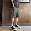 Camouflage Shorts Men's Casual Pants Summer Washed Denim Pants  Retro Five-point Pants Print Denim Shorts Elastic Drawstring Waist Casual Shorts