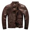 Vintage Heavy Water Shampoo Layer PU Leather Jacket Green Fruit Collar Men's Jacket