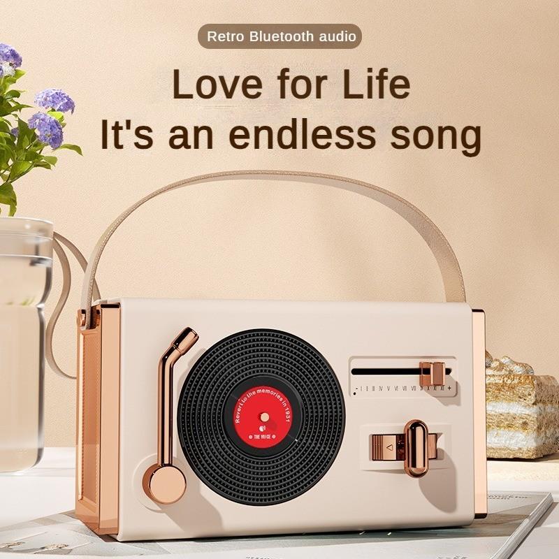 New Multi Functional 360 ° Panoramic Sound Effect Compact Record Player Retro Bluetooth Speaker Audio System for Mobile Phones Computers Desktops 5W