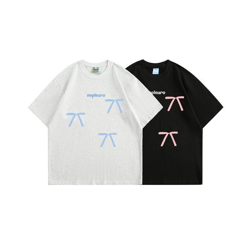 Aesthetic Vintage Short Sleeve T-shirt Women Summer Bow Elegant Loose Oversize Fashion Tops Female Grey Fashion Design Casual Pullover