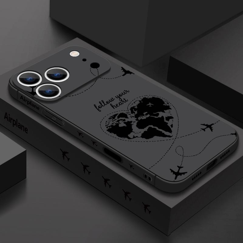 For iPhone 17 Pro Max Lanyard Case Airplane Heart Map Print Soft TPU Silicone Cover For iPhone 16 Pro Max Funda iPhone 15 14 13 12 11 16E Air