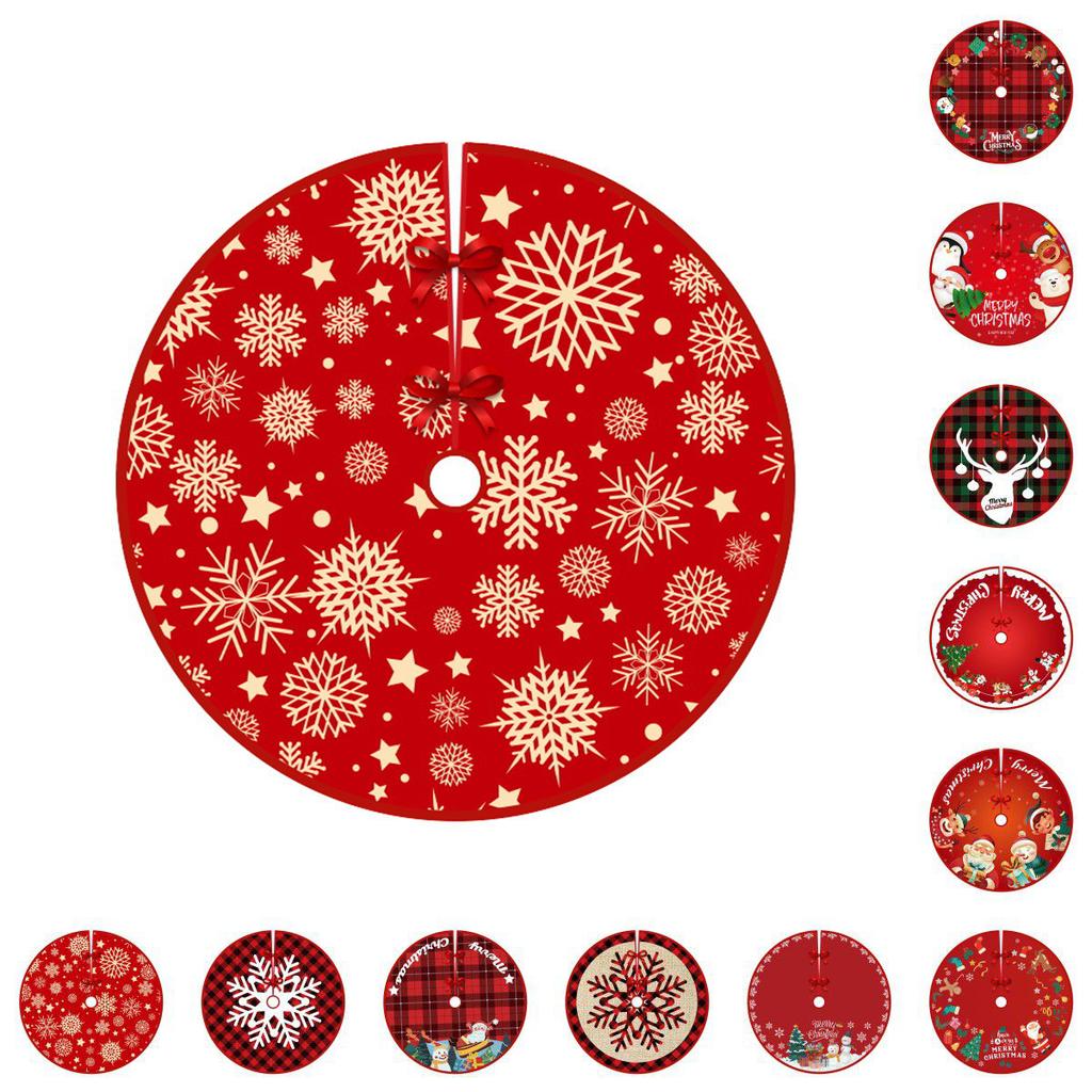 Tree Christmas Skirt Red Plaid Santa Elk Carpet Mat Cover Home Decoration Xmas