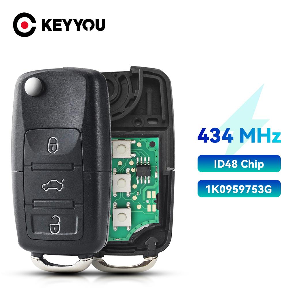 KEYYOU 2/3/4 Buttons 1J0959753 DA AH AG 1K0959753G 433Mhz ID48 Remote Car Key For VW PASSAT Polo Skoda Seat Polo Golf Beetle