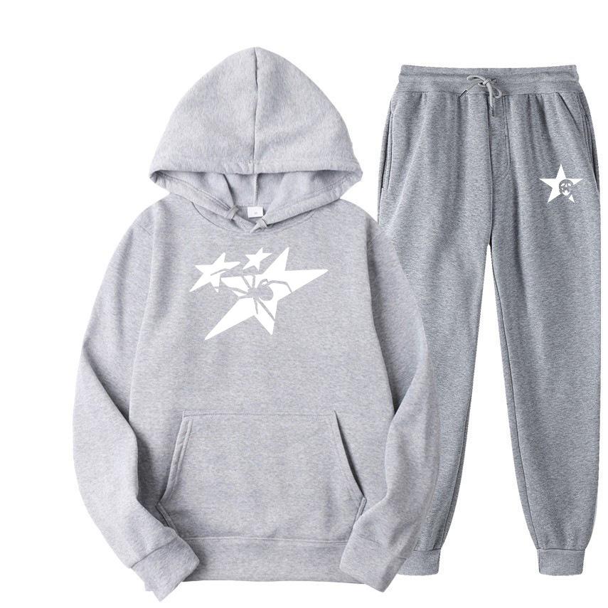 Direct supply Printed hooded sweater sweatpants set Loose casual men's sweater set Manufacturers have a large number of spot