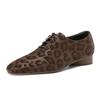 New Women'S Genuine Leather Shoes Pointed Toe Lace-Up Loafers Women Plus Size Leopard Print Formal Oxford Shoes Female
