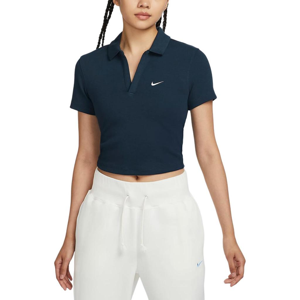 New Nike Sportswear Essentials Series Polo Shirt Women's Arsenal Dark Sea Blue/Sail White DV7885-478