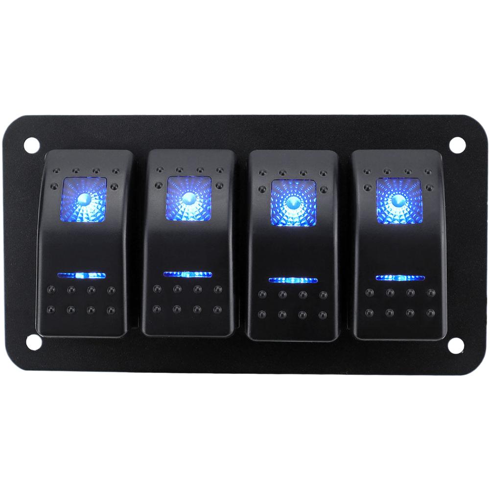 12V 24V DC Rocker Switch Panel with Blue LED Light 2 3 4 5 6 8 Position for Car Boat RV Applications with IP65 Waterproof