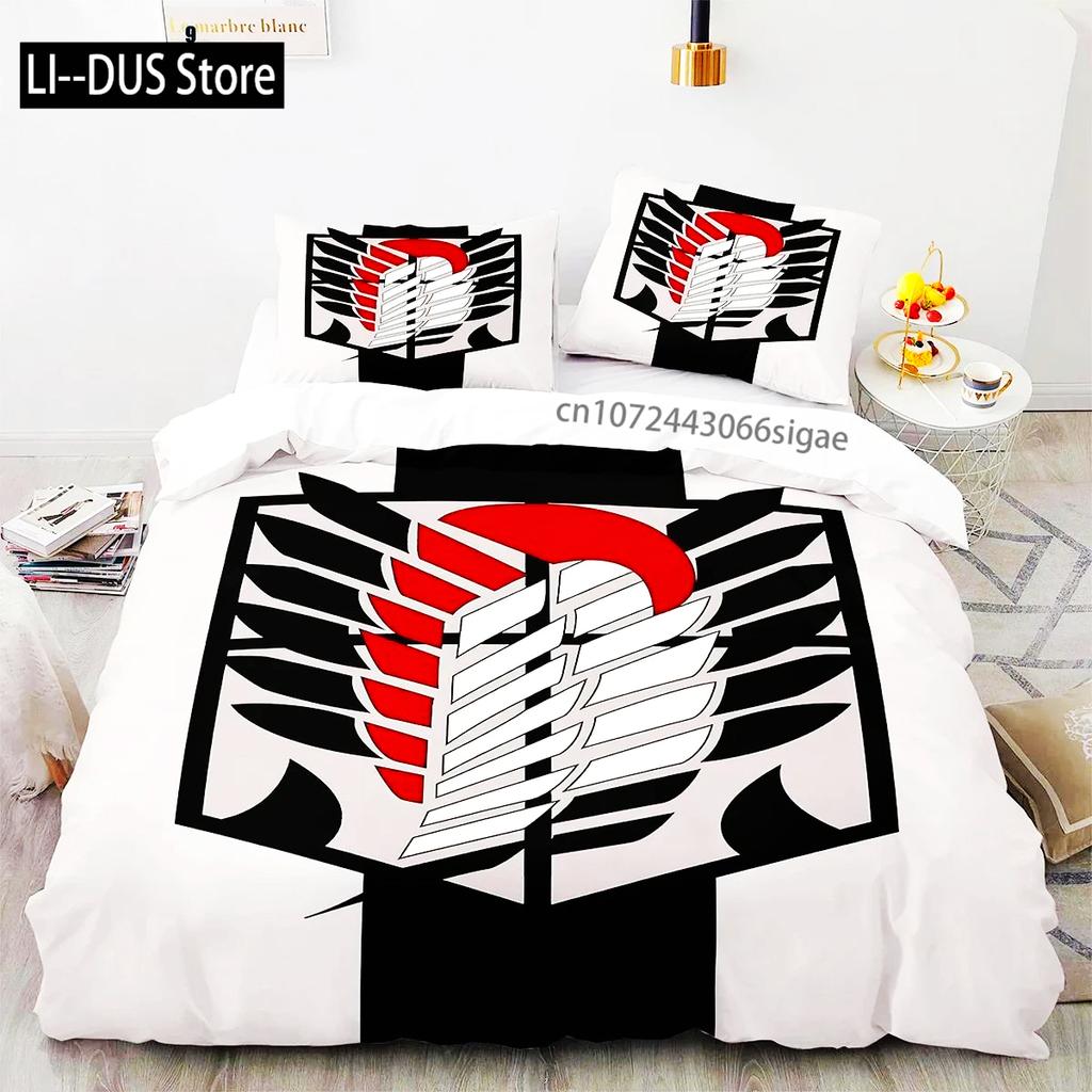 Anime Attack On Titan Logo Bedding Set Boys Girls Twin Queen King Size Duvet Cover Pillowcase Bed Boys Adult Home Textileextile