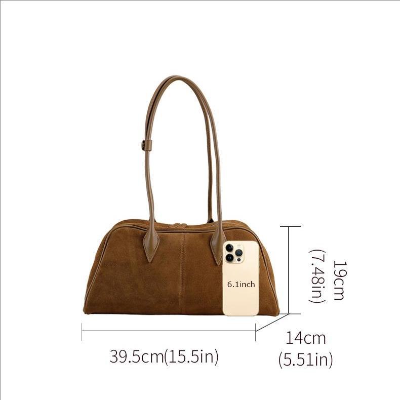 Women's Suede Shoulder Bag – Brown Soft Leather Handbag for Everyday Use, Fashionable and Durable Tote Purse