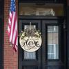 Round Flower Wreath Wooden Welcome Hanging Ornament for Front Door Outdoor Fall Decor Welcome Bow Knot Christmas Decoration