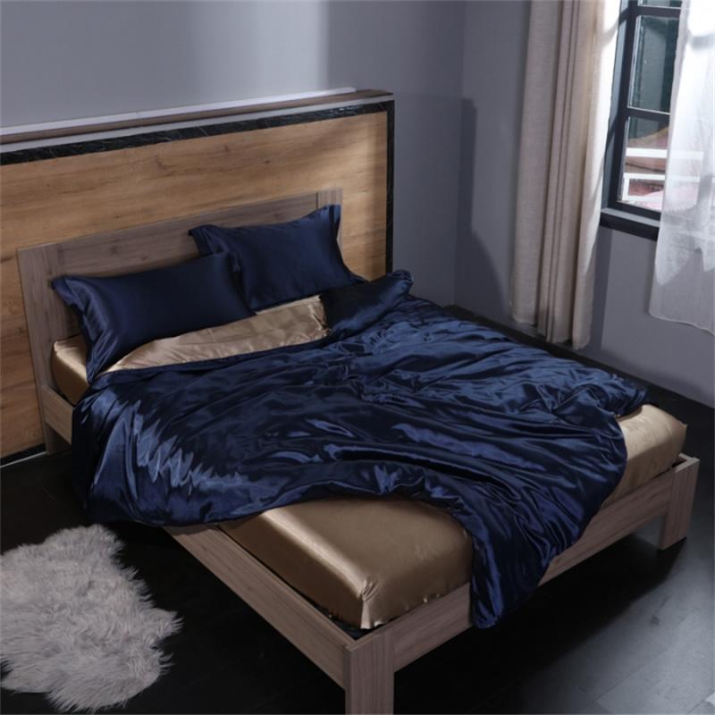 Luxury Mulberry Silk Bedding Set with Duvet Cover Fitted/Flat Bed Sheet Pillowcase Blending Silk Sheet Set Silky Satin Bedsheet