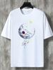 Mens Casual and Fashionable Moon Astronaut Graphic Printed Round Neck Short Sleeved Tshirt with Loose Clothing Added