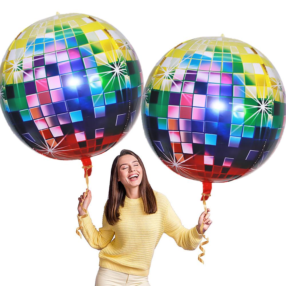 2-Pack of 32inch Colorful Disco Foil Balloons, Suitable for Birthday Party Decorations, Themed Party Decorations, Friend Gatherings, and