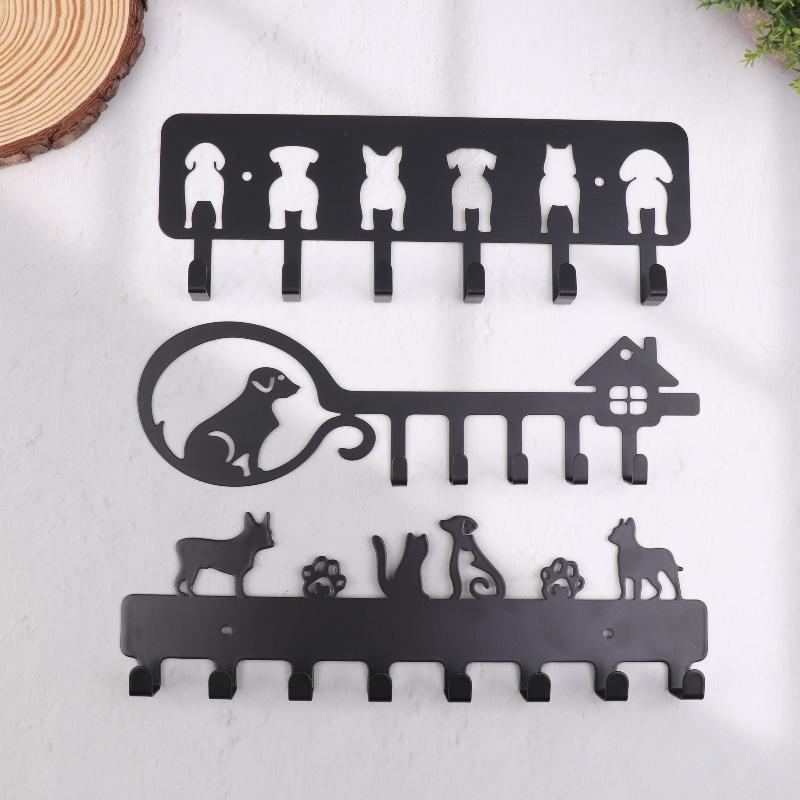 5/6/8- Hook Dog Wall Key Holder - Decorative Pet Organizer For Leashes, Keys - Rustic Entryway Storage For Home/Office
